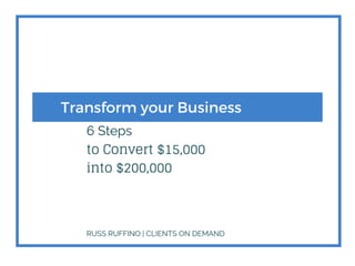 Transform your Business
6 Steps
to Convert $15,000 into $200,000
Russ Russian | Clients on Demand
 