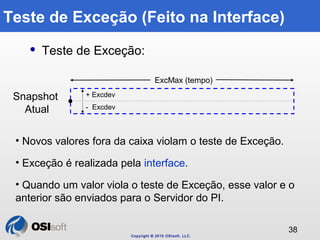 Copyright © 2010 OSIsoft, LLC. 
38 
Teste de Exceção (Feito na Interface) 
 Teste de Exceção: 
ExcMax (tempo) 
+ Excdev 
...