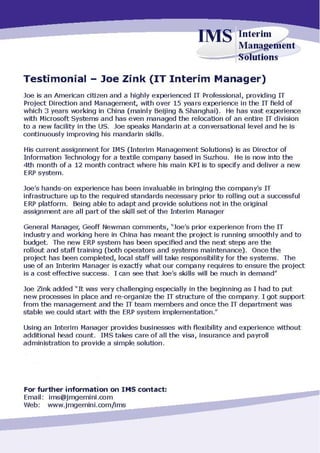 Client testimonial June 2010