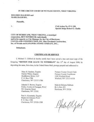 Motion For Leave To Withdraw #07-c-298