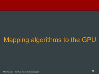 12Mike Houston - Stanford University Graphics Lab
Mapping algorithms to the GPU
 