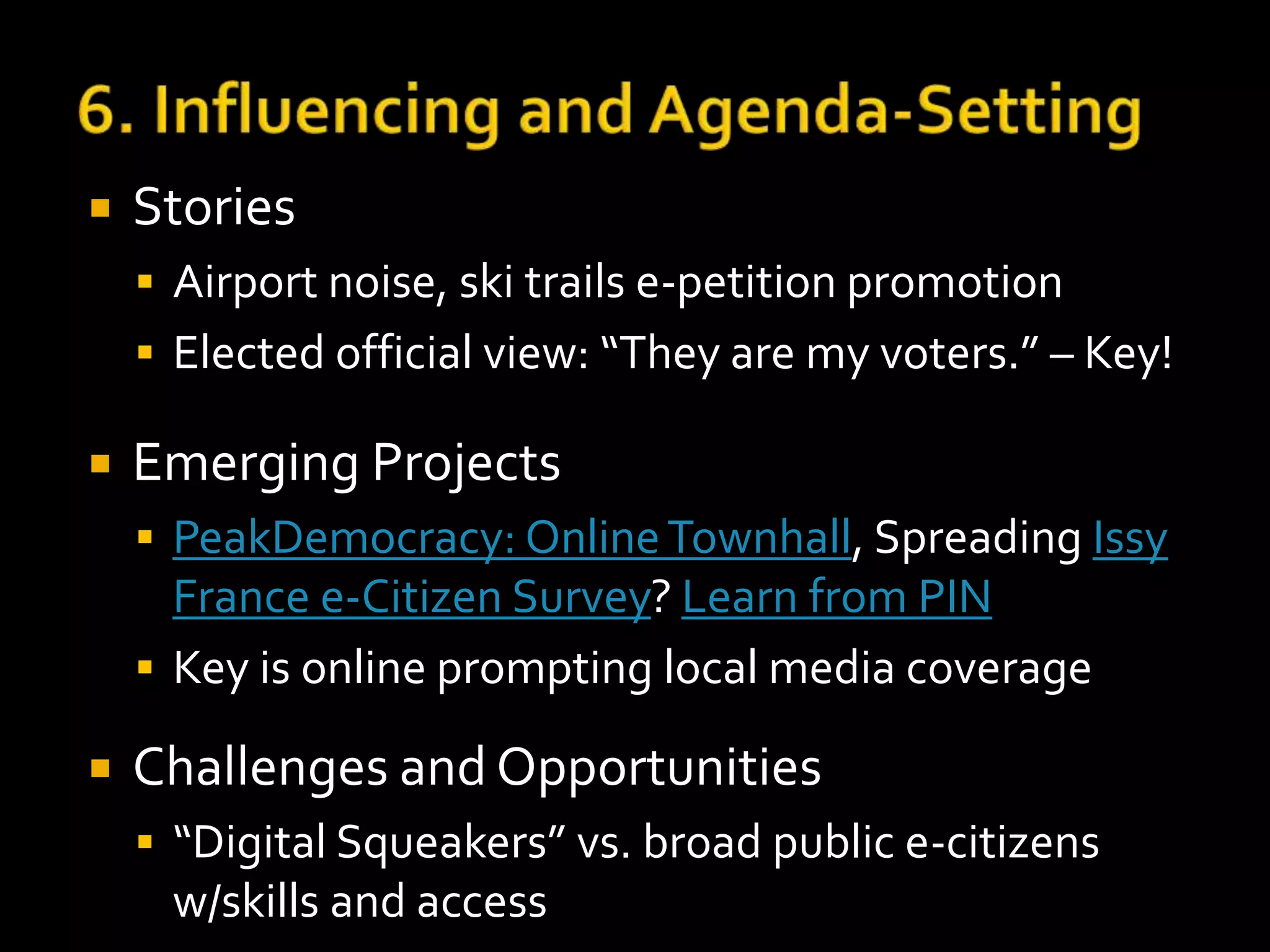  Official: Broadcast – FEMA.Gov, etc. 
 Community: Many to many 
 “Like” a Facebook Page to express sympathy 
 “Share” photos, news – via Tweets 
 “Gather” data and put on a map, etc. 
 “Join” a Facebook Group to DO something 
▪ http://bit.ly/sandygroups 
 “Volunteer” via OccupySandy, etc. 
 “Needs and Offers” via Recovers.org, etc. 
 