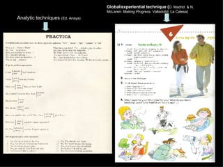 Analytic techniques  (Ed. Anaya) Global/experiential technique ( D. Madrid  & N. McLaren:  Making Progress . Valladolid: La Calesa) 