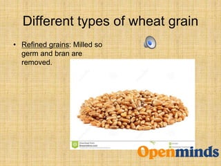 Different types of wheat grain
• Refined grains: Milled so
germ and bran are
removed.
 
