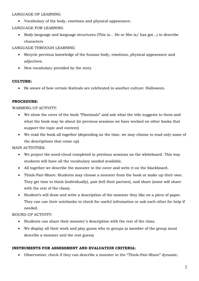 Clil lesson plan monsters PDF Clil lesson plan monsters PDF