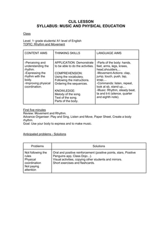Clil music and physical education unit | PDF