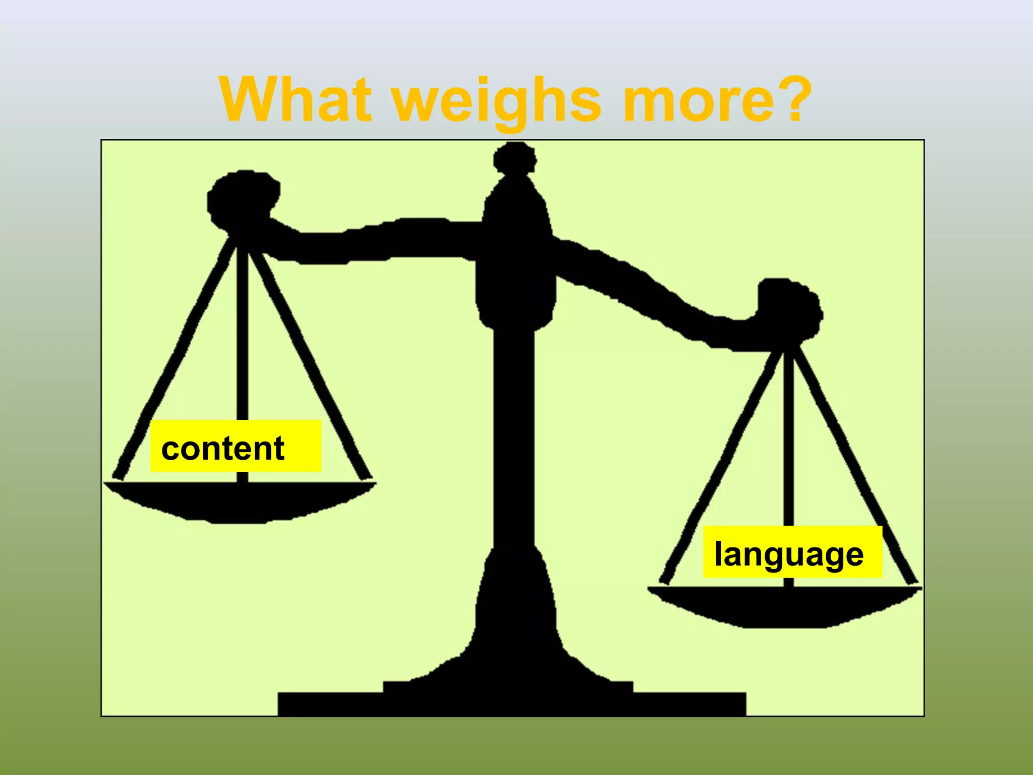 What weighs more?

content
language

 