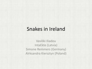 Snakes in Ireland
Vasiliki Iliadou
IntaEkte (Latvia)
Simone Remmers (Germany)
Alrksandra Kiersztyn (Poland)
 