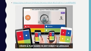 • https://play.kahoot.it/#/k/ec54ce6a-4db4-40c0-b814-c1ce459fe895
 