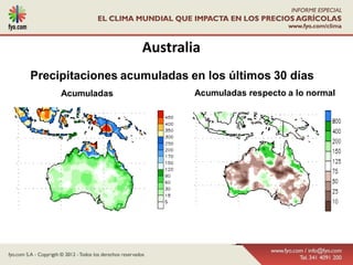 Australia
Precipitaciones acumuladas en los últimos 30 días
     Acumuladas             Acumuladas respecto a lo normal
 
