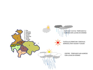OCOTLAN Y EJUTLA: TEMPLADO SU-HUMEDO CON LLUVIAS EN VERANOTLACOLULA,ZIMATLAN Y ZAACHILA: SEMISECO, MUY CALIDO Y CALIDOCENTRO: TEMPLADO SUB-HUMEDO CON LUVIAS EN VERANO