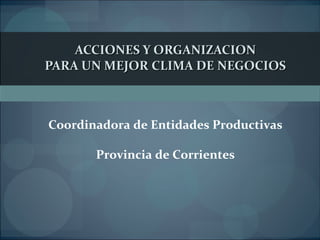 ACCIONES Y ORGANIZACION PARA UN MEJOR CLIMA DE NEGOCIOS   Coordinadora de Entidades Productivas Provincia de Corrientes 