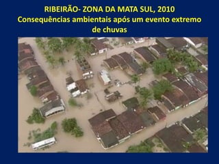 RIBEIRÃO- ZONA DA MATA SUL, 2010
Consequências ambientais após um evento extremo
de chuvas
 
