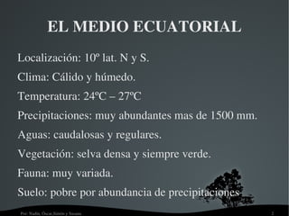 EL MEDIO ECUATORIAL Localización: 10º lat. N y S.