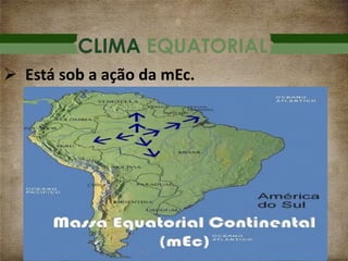 CLIMA EQUATORIAL
 Está sob a ação da mEc.
 