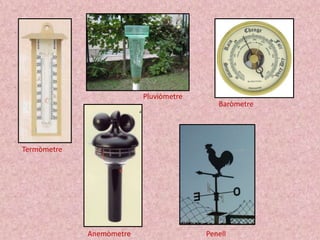 Pluviòmetre

Baròmetre

Termòmetre

Anemòmetre

Penell

 