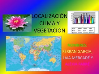 LOCALIZACIÓN
   CLIMA Y
 VEGETACIÓN

            NOMBRES:
          FERRAN GARCIA,
          LAIA MERCADÉ Y
           ALÈXIA FARRÉ
 