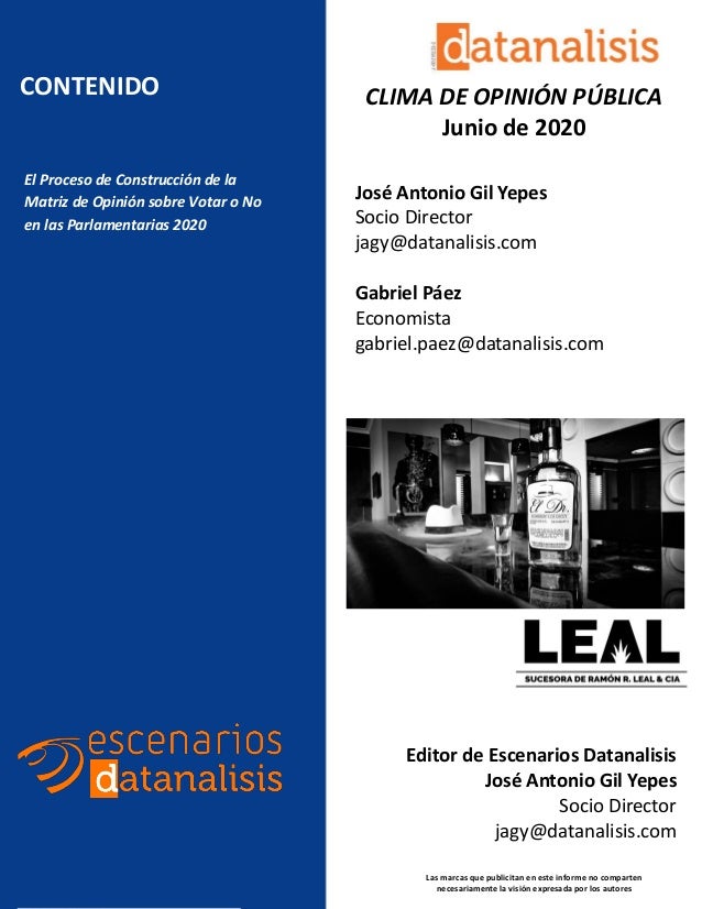 Prohibida su reproducción parcial o total sin autorización expresa de Datanalisis. Para copias extras y suscripciones comu...