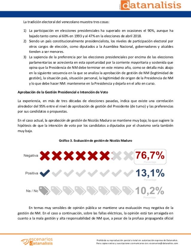 Prohibida su reproducción parcial o total sin autorización expresa de Datanalisis. Para copias extras y suscripciones comu...