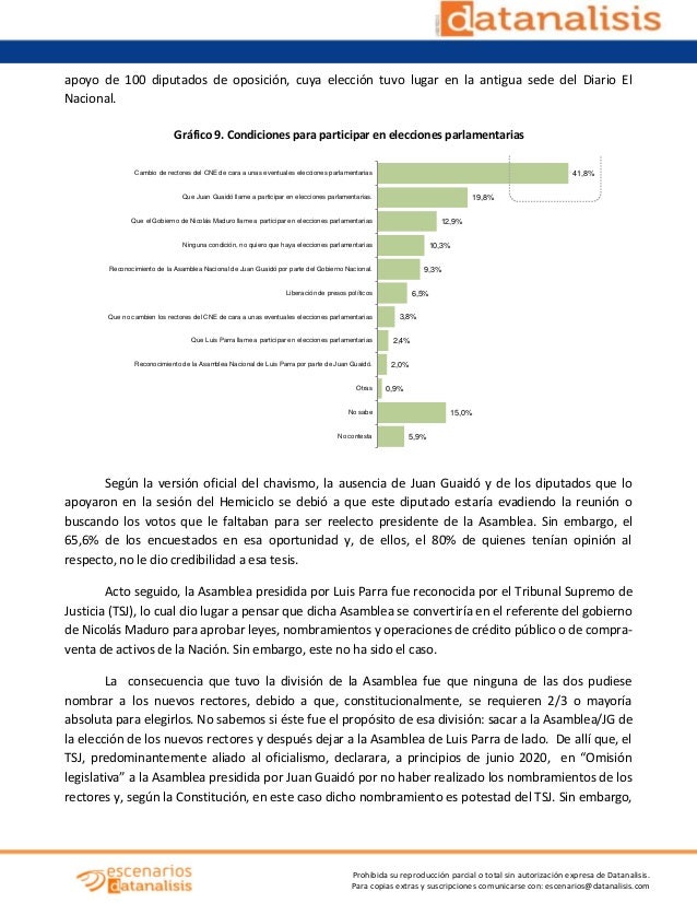 Prohibida su reproducción parcial o total sin autorización expresa de Datanalisis. Para copias extras y suscripciones comu...