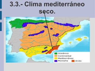 El relieve  : Las nubes chocan  con las montañas y eso hace que caiga el agua que tienen almacenada .Por eso , en las zonas montañosas, las precipitaciones son mas frecuentes que en las zonas motañosas. 2.5.-Los factores del clima 