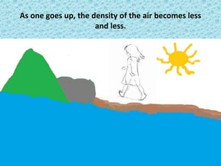 As one goes up, the density of the air becomes less
and less.
 