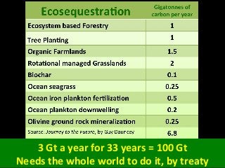 3 Gt a year for 33 years = 100 Gt
Needs the whole world to do it, by treaty
 