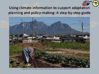 Using climate information to support adaptation
planning and policy-making: A step-by-step guide
A vegetable farmer in Philippi, a suburb of Cape Town, South Africa. Source: FLICKR/KOSMOSELEEVIKE
 