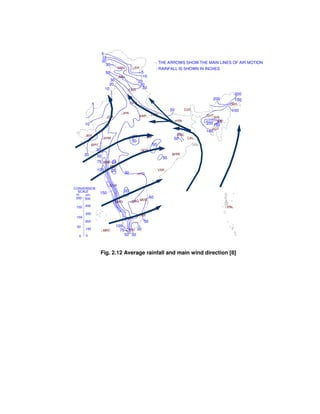 5
10
20
30
30
50
50
50
30
20
10
5
10
5
10
20
20
30
50
75
100
20
20
30
50
50
20150
100
75
50
30
50
30
50
50
50
200
200
- THE ARROWS SHOW THE MAIN LINES OF AIR MOTION
150
100
100
150200
0
50
100
150
200 500
400
300
200
100
0
in. cm.
CONVERSION
SCALE
- RAINFALL IS SHOWN IN INCHES
Fig. 2.12 Average rainfall and main wind direction [8]
 