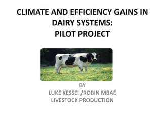 CLIMATE AND EFFICIENCY GAINS IN
DAIRY SYSTEMS:
PILOT PROJECT
BY
LUKE KESSEI /ROBIN MBAE
LIVESTOCK PRODUCTION
 