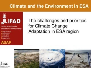 Climate and the Environment in ESA
The challenges and priorities
for Climate Change
Adaptation in ESA region
 