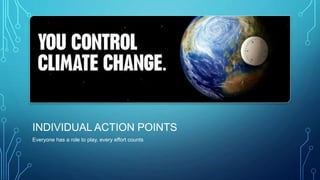 INDIVIDUAL ACTION POINTS
Everyone has a role to play, every effort counts
 