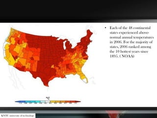 • Each of the 48 continental
states experienced above-
normal annual temperatures
in 2006. For the majority of
states, 2006 ranked among
the 10 hottest years since
1895. ( NOAA)
KNTU university of technology
 