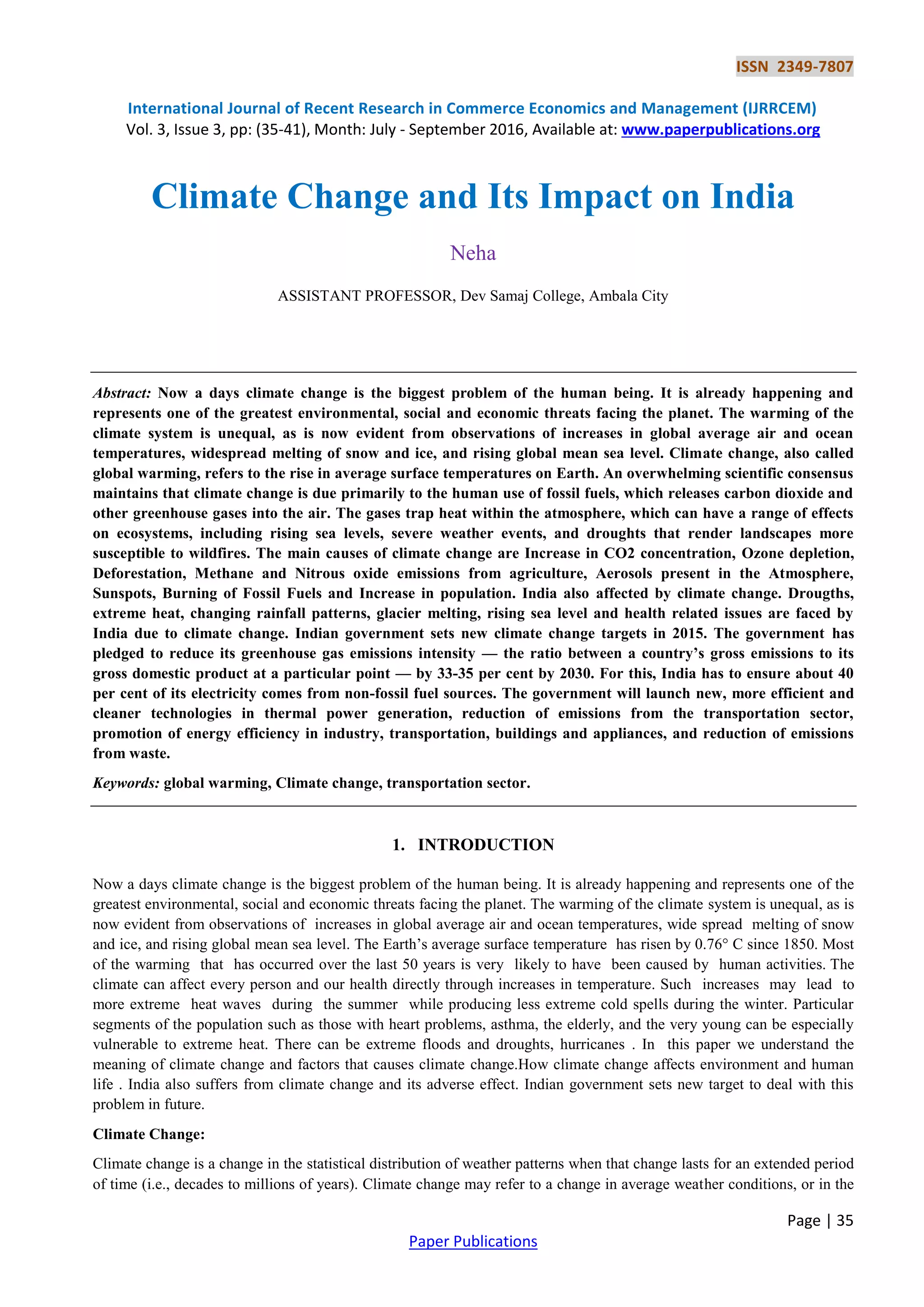 CLIMATE CHANGE AND its IMPACT ON INDIA | PDF