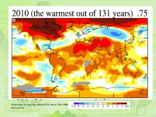 k2
NASA data for Jan-Apr 2010, 0.75oC above 1951-1980
base period
 