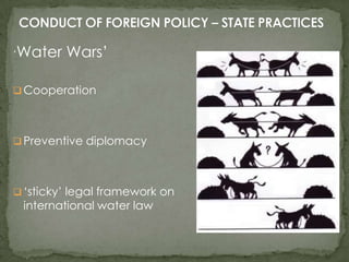 ‘Water

Wars’

 Cooperation

 Preventive diplomacy

 ‘sticky’ legal framework on

international water law

 