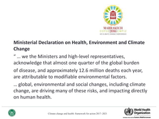 Ministerial Declaration on Health, Environment and Climate
Change
“ … we the Ministers and high-level representatives,
ack...