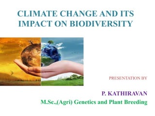 CLIMATE CHANGE AND ITS
IMPACT ON BIODIVERSITY
PRESENTATION BY
P. KATHIRAVAN
M.Sc.,(Agri) Genetics and Plant Breeding
 