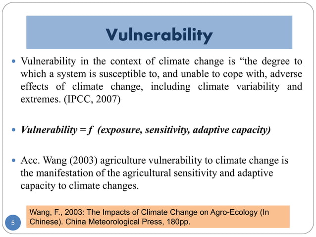 Climate change and vulnerability assessment in agriculture | PPTX ...