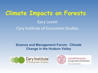 Climate Impacts on Forests Gary Lovett Cary Institute of Ecosystem Studies Science and Management Forum:  Climate Change in the Hudson Valley 