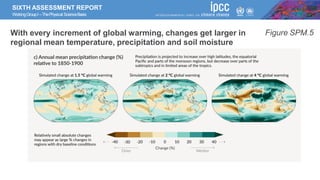 SIXTH ASSESSMENT REPORT
WorkingGroupI –ThePhysical ScienceBasis
With every increment of global warming, changes get larger in
regional mean temperature, precipitation and soil moisture
Figure SPM.5
 