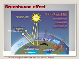 Greenhouse effectGreenhouse effect
Source: Intergovernmental Panel on Climate Change
240 Watt per m3
343 Watt per m3
103 Watt per m3
 