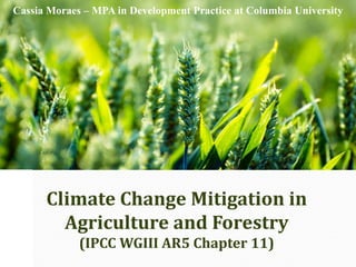 Climate Change Mitigation in
Agriculture and Forestry
(IPCC WGIII AR5 Chapter 11)
Cassia Moraes – MPA in Development Practice at Columbia University
 
