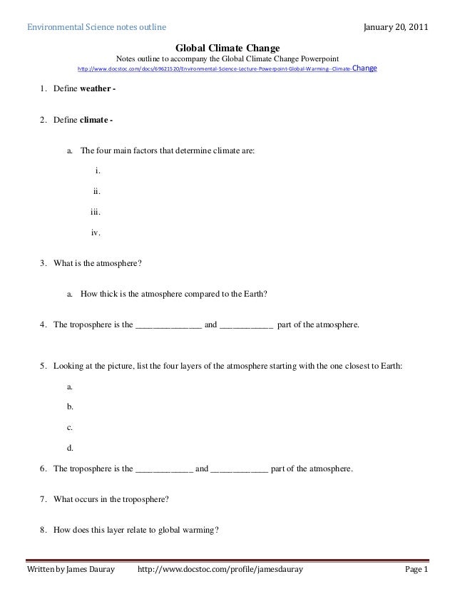 outline essay about climate change