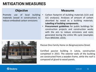 12/01/21 14
Objective Measures
Promote use of local building
materials (wood in construction) to
reduce embodied carbon em...