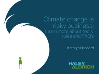 Climate change is
risky business:
learn more about tools,
rules and FAQ’s
Kathryn Hubbard
 