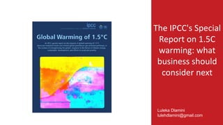 The IPCC's Special
Report on 1.5C
warming: what
business should
consider next
Luleka Dlamini
lulehdlamini@gmail.com
 
