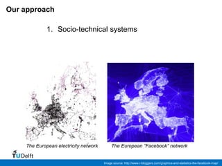 Our approach

             1. Socio-technical systems




    The European electricity network        The European “Facebook” network


                                       Image source: http://www.r-bloggers.com/graphics-and-statistics-the-facebook-map/
 