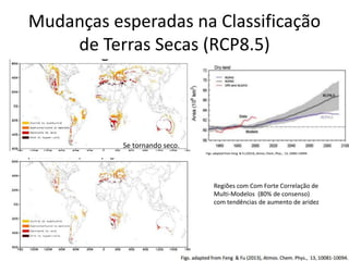 Mudanças esperadas na Classificação
de Terras Secas (RCP8.5)
Regiões com Com Forte Correlação de
Multi-Modelos (80% de consenso)
com tendências de aumento de aridez
Se tornando seco.
 