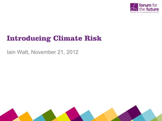 Introducing Climate Risk
Iain Watt, November 21, 2012
 
